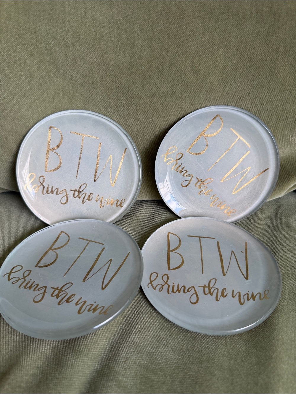 🗽Prima Designs Gold Foil Round Coasters with White & Gold Script (Set of 4)